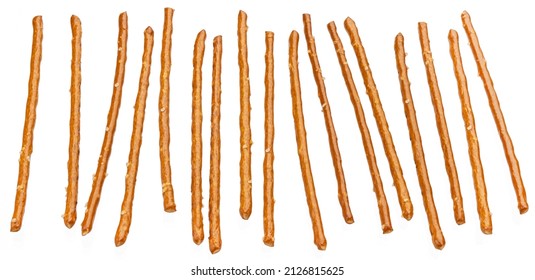 Salted Pretzel Sticks Isolated On White Background