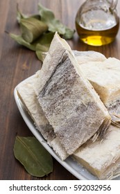 Salted Raw Dry Cod Fish On Dish