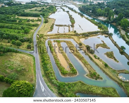 Salterns, areas with hypersaline water for natural salt-works, near Les Sables d'Olonne, department of Vendee, Pays de la Loire, France