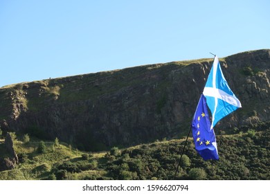 Saltire Flag And The EU Flag In Scotland