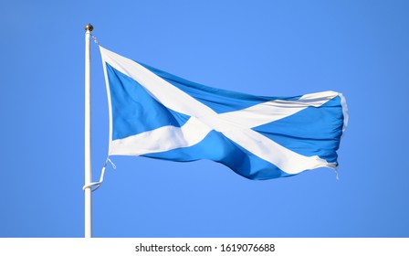 Saltire, National Flag Of Scotland With Sky Blue Field And Background