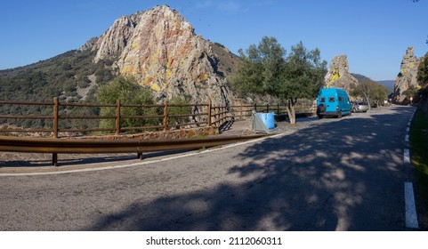 Salto del Gitano rockface parking area, beside road Ex-208. Monfrague National Park, Caceres, Extremadura, Spain. 