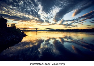                                Saltstraumen Bridge And The Midnight Sun, Near Bodo, Norway