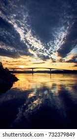                              Saltstraumen Bridge And The Midnight Sun, Near Bodo, Norway  