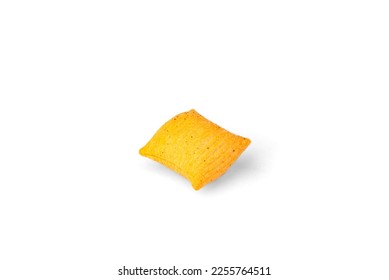 Salty bacon chips isolated on white background. Puff crisps or snacks with spices.