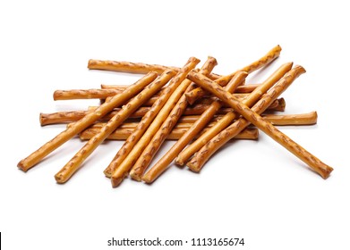 Salty Cracker Pretzel Sticks Isolated On White Background