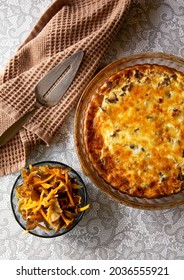Salty pie or quiche made with Craterellus lutescens or Cantharellus lutescens or Cantharellus xanthopus or Cantharellus aurora, commonly known as Yellow Foot, is a species of mushroom.