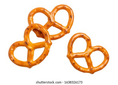 Salty pretzels, isolated on white background