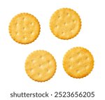 Salty round cracker isolated on white background, top view. Tasty crackers isolated. Dry salty cracker cookies isolated.