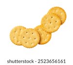 Salty round crackers isolated on white background, top view.Tasty crackers isolated.delicious snack. Dry salty cracker cookies isolated.