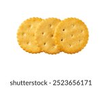 Salty round crackers isolated on white background, top view. Tasty crackers isolated.delicious snack. Dry salty cracker cookies isolated.