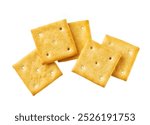 Salty square crackers isolated on white background, top view.Tasty square crackers isolated.delicious snack. Dry salty cracker cookies isolated.