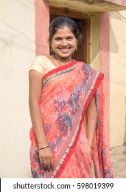 SALUNKWADI, INDIA - November 14, 2016: Indian Hindu woman in traditional cloth, peoples daily lifestyle in rural village Salunkwadi, Ambajogai, Beed, Maharashtra, India, South East Asia.