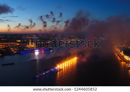 Salute Scarlet Sails. The festive salute is grandiose. Fireworks pyrotechnics.