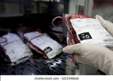 salvador, bahia / brazil - april 06, 2017: Donated blood bag in blood center in Salvador city. The blood is distributed to public hospitals in Bahia.