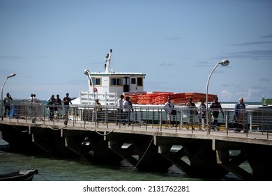 Salvador, Bahia, Brazil - August 28, 2017: Pier For Boarding People On Speedboat For Crossing From Mar Grande To Salvador Through The Baía De Todos Os Santos.