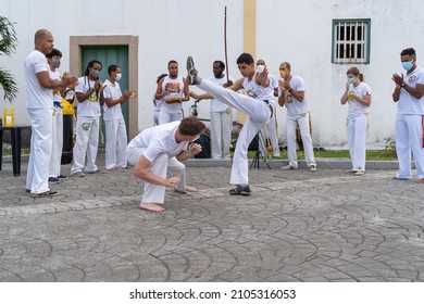 SALVADOR, BAHIA, BRAZIL - January, 9, 2022: street performance of Capoeira