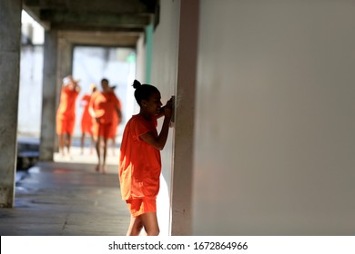 Salvador, Bahia / Brazil - July 25, 2016: Inmates From The Female Prison Of Salvador Are Seen In The Prison Unit.
