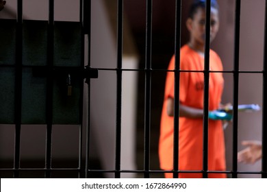 Salvador, Bahia / Brazil - July 25, 2016: Inmates From The Female Prison Of Salvador Are Seen In The Prison Unit.
