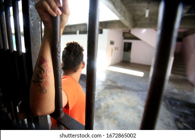 Salvador, Bahia / Brazil - July 25, 2016: Inmates From The Female Prison Of Salvador Are Seen In The Prison Unit.
