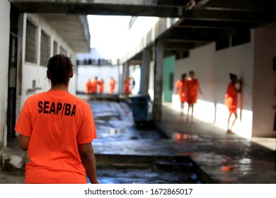 Salvador, Bahia / Brazil - July 25, 2016: Inmates From The Female Prison Of Salvador Are Seen In The Prison Unit.
