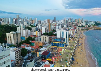 SALVADOR, BAHIA, BRAZIL - MAR 8, 2019: Aerial drone view of Salvador da Bahia cityscape, Barra.