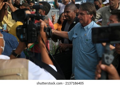 Salvador, Bahia, Brazil - March 16, 2022: Brazilian President Jair Bolsonaro During A Visit To Bonfim Church In The City Of Salvador.