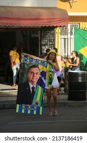 Salvador, Bahia, Brazil - March 16, 2022: Followers Of President Jair Bolsonaro Wait For Him At Bonfim Church During A Visit To The City Of Salvador.