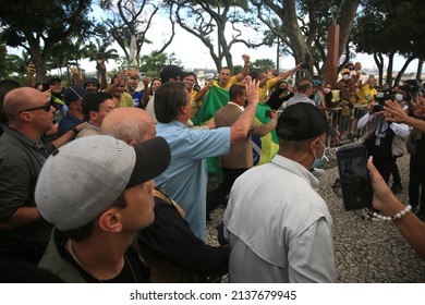 Salvador, Bahia, Brazil - March 16, 2022: Brazilian President Jair Bolsonaro During A Visit To Bonfim Church In The City Of Salvador.