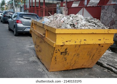 Salvador, Bahia, Brazil - March 28, 2022: Construction Waste Collection Box Is Seen Positioned On The Street In The City Of Salvador.