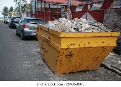 Salvador, Bahia, Brazil - March 28, 2022: Construction Waste Collection Box Is Seen Positioned On The Street In The City Of Salvador.