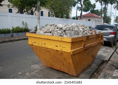 Salvador, Bahia, Brazil - March 28, 2022: Construction Waste Collection Box Is Seen Positioned On The Street In The City Of Salvador.