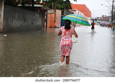 salvador, bahia, brazil - may 10, 2015: street flooded with rainwater in Salvador city.