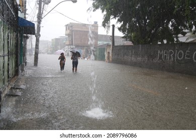 salvador, bahia, brazil - may 10, 2015: street flooded with rainwater in Salvador city.