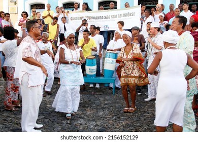 Salvador, Bahia, Brazil - May 21, 2014: Candomble Supporters Demonstrate Against Religious Intolerance In Pelourinho In The City Of Salvador.