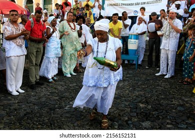 Salvador, Bahia, Brazil - May 21, 2014: Candomble Supporters Demonstrate Against Religious Intolerance In Pelourinho In The City Of Salvador.