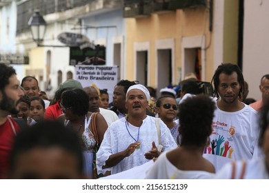 Salvador, Bahia, Brazil - May 21, 2014: Candomble Supporters Demonstrate Against Religious Intolerance In Pelourinho In The City Of Salvador.