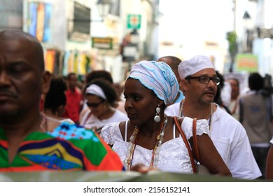 Salvador, Bahia, Brazil - May 21, 2014: Candomble Supporters Demonstrate Against Religious Intolerance In Pelourinho In The City Of Salvador.