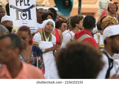 Salvador, Bahia, Brazil - May 21, 2014: Candomble Supporters Demonstrate Against Religious Intolerance In Pelourinho In The City Of Salvador.