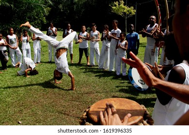 salvador, bahia / brazil - may 5, 2014: capoeiristas make capoeira roda at Parque da Cidade in Salvador.