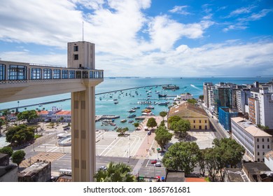 Salvador, Bahia, Brazil, November 2020 - View Of The Famous Lacerda Elevator And Of Bay Of All Saints (Baía De Todos Os Santos) - Salvador, Bahia, Brazil