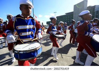 salvador, bahia, brazil - october 14, 2016: Members of the Bahia State Public School's fanfare are seen during a performance at the Centro Administrativo da Bahia in the city of Salvador. 
