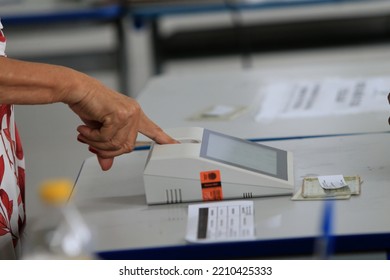 Salvador, Bahia, Brazil - October 2, 2022: Poll Workers Working In The Voting Section Of A Public School During General Elections In The City Of Salvador