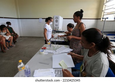 Salvador, Bahia, Brazil - October 2, 2022: Poll Workers Working In The Voting Section Of A Public School During General Elections In The City Of Salvador