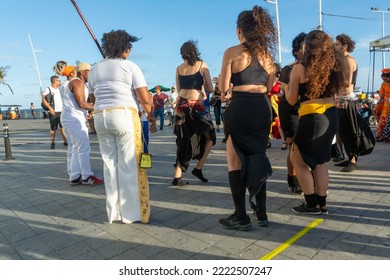 Salvador, Bahia, Brazil - October 22, 2022: People Performing Street Dance With Samba And Capoeira At Farol Da Barra Square In Salvador, Brazil.