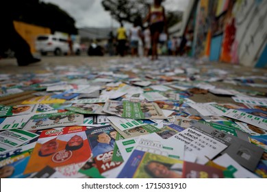 salvador, bahia / brazil - october 7, 2018: candidate disclosure pamphlet are seen during elections in the city of salvador. 