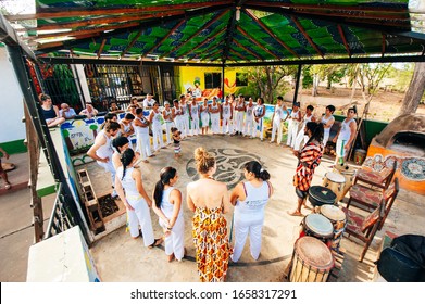 SALVADOR, BRAZIL - January 2019 Brazilian capoeira group performs for a crowd