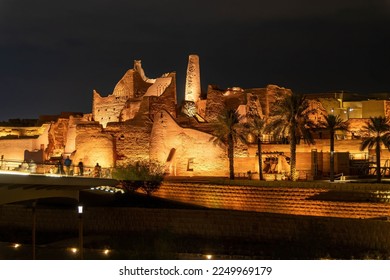 Salwa Palace at At-Turaif UNESCO World Heritage site illuminated at night, Diriyah, Saudi Arabia