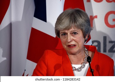 Salzburg, Austria 20th Sep. 2018. Prime Minister of the UK, Theresa May gives a press conference on the results of Informal meeting of the 28 heads of state or government.