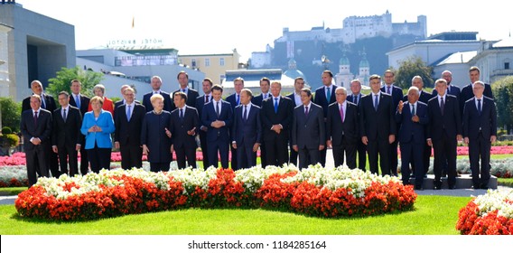 Salzburg, Austria 20th Sep. 2018. Heads Of State Or Government Countries Of Euroepan Union Pose For Family Photo During The Informal Meeting Of The 28 Heads Of State Or Government.